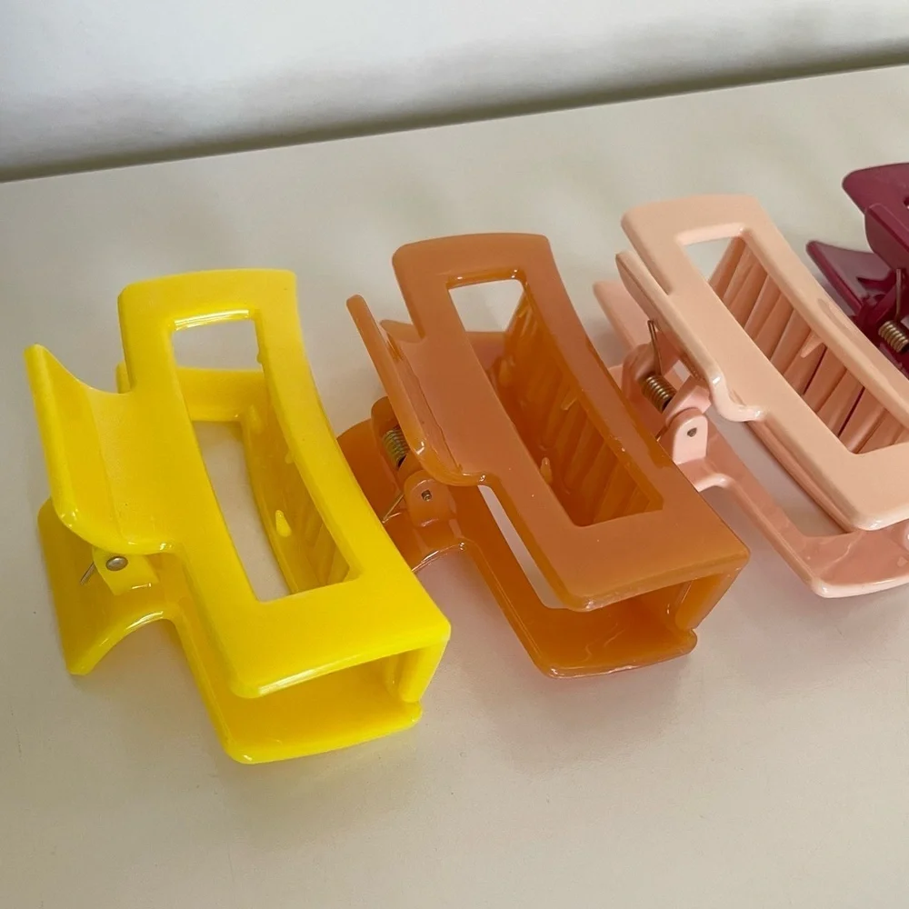 Orange Multicolored Rectangular Medium Size Claw Clip Hair Accessory 5 Pk Bundle